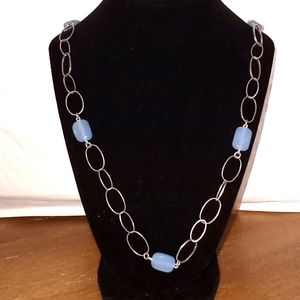Fashion Silvertone and Blue Stone Necklace